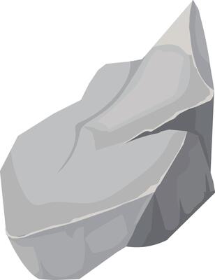 Cartoon gray stone featuring a sharp point resting on a white background, illustrating themes of geology and nature while embodying simple graphic design elements