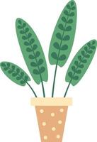 Four vibrant green leaves growing from a beige pot adorned with white dots, isolated against a clean white background, adding a refreshing touch of nature to indoor spaces vector