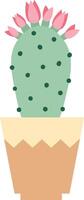 Light green cactus with pink flowers growing on top, placed in a terracotta pot with a zig zag edge, isolated on a white background, representing growth, nature, and home decoration vector