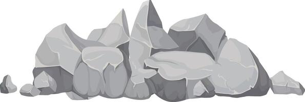 Gray rocks of various shapes and sizes are piled together, creating a natural barrier or obstacle, suggesting a rugged, mountainous terrain or a construction site vector