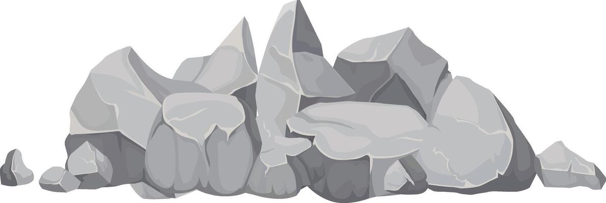 Gray rocks of various shapes and sizes are piled together, creating a natural barrier or obstacle, suggesting a rugged, mountainous terrain or a construction site