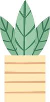 Minimalist illustration of a plant with three large green leaves growing in a light yellow pot with horizontal stripes, representing home decoration and gardening concepts vector