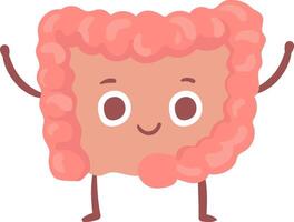 Cartoon illustration featuring a joyful intestine with arms raised high and a big smile, celebrating the importance of digestive health and overall well being in a vibrant, friendly style vector