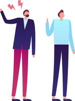 Two businessmen arguing, one raising a hand in anger while the other gestures defensively, illustrating conflict and communication breakdown in a professional setting vector