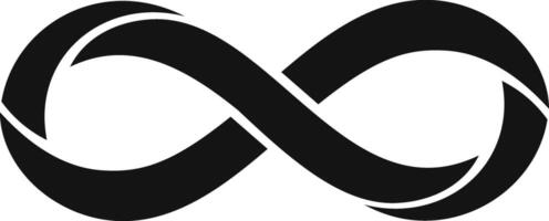Black and white infinity symbol representing eternity, limitlessness, continuity, endlessness, perpetuity, timelessness, immortality, boundless, forever, with a simple and clean design vector