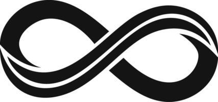 Black and white infinity symbol featuring elegant curves and smooth lines, symbolizing endless possibilities and continuity. The design is modern and simplistic, perfect for conceptual themes vector