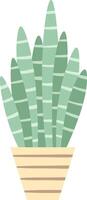 Minimalist illustration of a succulent plant with light green leaves with horizontal stripes growing in a conical striped pot, isolated on a white background vector