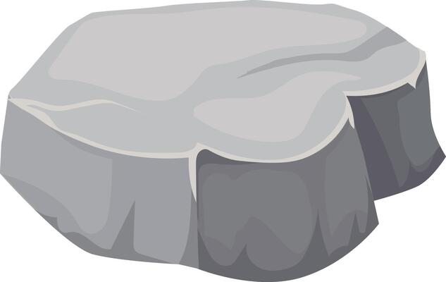 Cartoon illustration of a gray rock floating in the empty space, isolated on a white background, with smooth flat top surface and irregular bottom