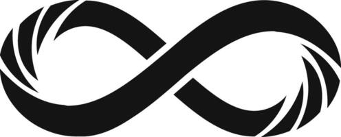 Black and white infinity symbol with striped ends, representing concepts like eternity, limitlessness, endless possibilities, renewal and the cyclical nature of time vector