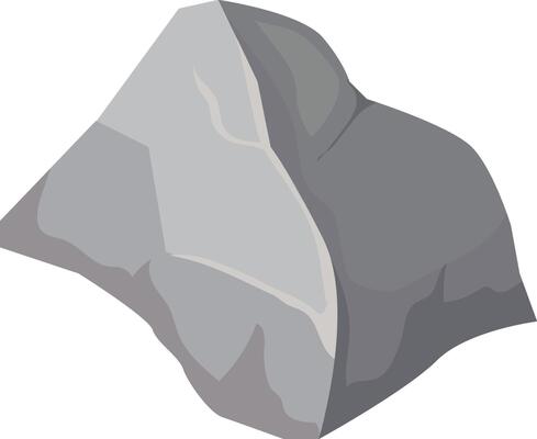 Gray cartoon rock featuring cracks and resembling a mountain peak, isolated against a white background, perfect for educational materials or nature themed projects