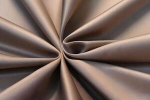 Elegant beige satin fabric features a beautifully draped swirl texture, adding a touch of sophistication and luxury. photo