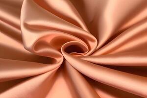 Peach Satin Fabric Texture A Sophisticated Background Featuring Elegant Draped Silk Swirls. photo