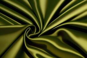 Olive green satin fabric features a luxurious texture with swirls, making it an ideal choice for backgrounds and draping. photo