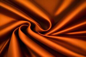 Abstract The texture of swirling orange silk fabric creates a captivating and dynamic visual experience. photo