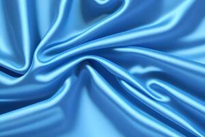 Abstract Blue Silk Fabric Drapery A Luxurious Texture for Background and Smooth Waves. photo
