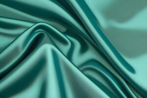 Teal Silk Fabric Drape, Smooth Texture, Luxurious Material, Elegant Background, Abstract Design, Soft Waves, Subtle Light, Shimmering Surface, photo