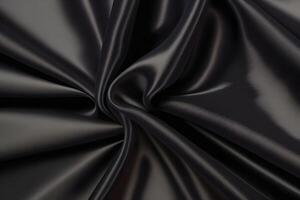 Elegant Draped Black Satin Fabric Texture Background.. photo