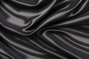 Dark Elegance Abstract Draped Black Satin Fabric Texture Background.. photo