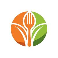 Spoon and fork integrated within a circular shape resembling plant growth vector