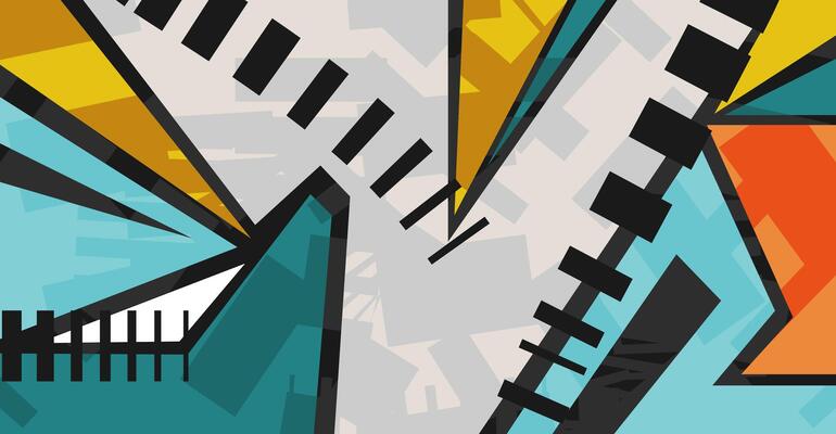 vibrant abstract composition with sharp geometric shapes in bright colors, ideal for modern designs.