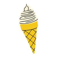 Swirled soft serve ice cream cone with a bright yellow waffle cone design vector