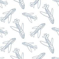 Pattern of outlined airplanes on a white background showcasing travel and aviation themes vector