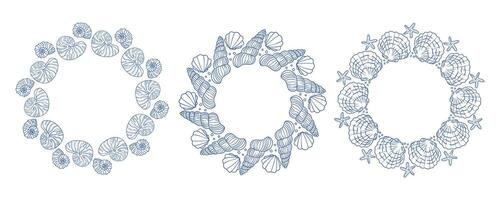 Decorative design featuring a cowrie shell surrounded by starfish in a circular pattern vector