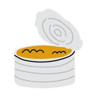 Open can of food with visible contents and lid resting on top during kitchen preparation vector