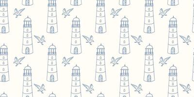 Pattern of lighthouses and seagulls in a coastal design for home decor projects vector