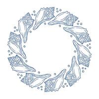 Shells create a beautiful circular pattern around water bubbles in a simple design vector