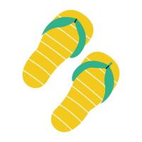 Yellow flip flops with green straps on a white background for summer vibes vector