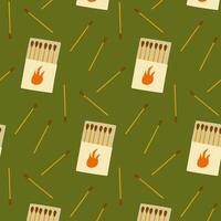 Pattern design featuring matchboxes and matches on a green background vector