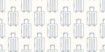 Repeating pattern of outlined luggage designs on a light background for travel-themed decor vector