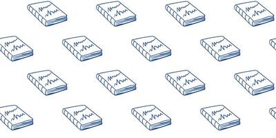 Pattern of blue book illustrations on a white background in a minimalistic design vector
