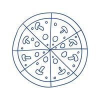 Delicious pizza with mushroom topping presented in a simple sketch format vector