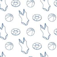 Stylish summer pattern featuring swimsuits and beach balls on a light background vector