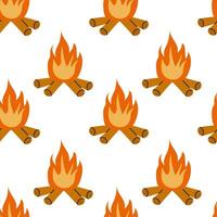 Pattern of campfires with flames and logs on a white background for decorative use vector