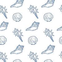 Shells in a simple repeating pattern on a white background for beach-themed decor vector