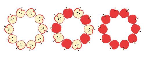 Colorful apple design arranged in a circle with sliced and whole fruits for a creative layout vector