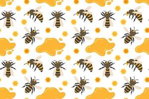 Brightly colored bees and honey pattern in a whimsical design for playful decor vector