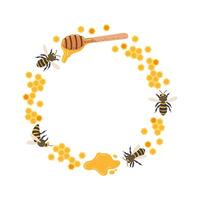 Decorative design featuring bees, honey, and honeycomb in a circular pattern vector