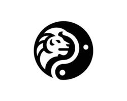 Simple Minimalist Lion Head Icon in Black and White Flat Style vector