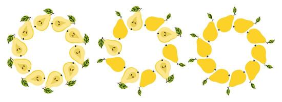 Bright yellow pear wreaths arranged in circular patterns for decoration or design purposes vector