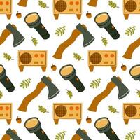 Patterns featuring flashlights, axes, and equipment in a whimsical design vector