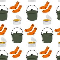 Colorful pattern featuring pots, socks, and cans in a playful arrangement vector