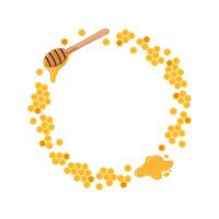 Decorative honey circle with honey dipper and honeycomb shapes vector