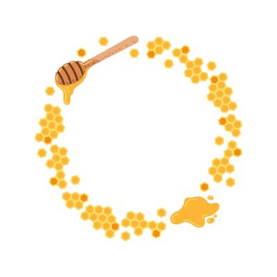 Decorative honey circle with honey dipper and honeycomb shapes