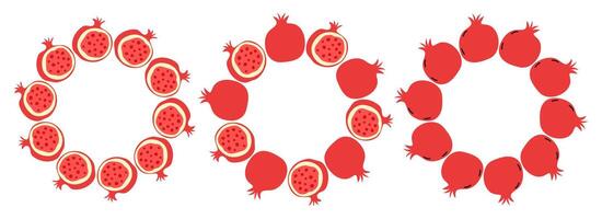 Decorative circular patterns featuring pomegranates in vibrant red colors vector