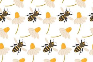 Colorful pattern of bees and flowers creating a cheerful garden atmosphere vector
