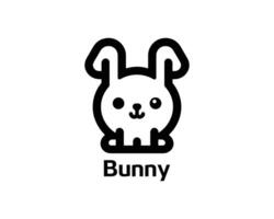 Fun bunny cartoon icon logo in flat black and white style vector